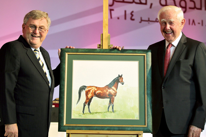 Peter Upton's painting of Hanan presented to Dr. Nagel